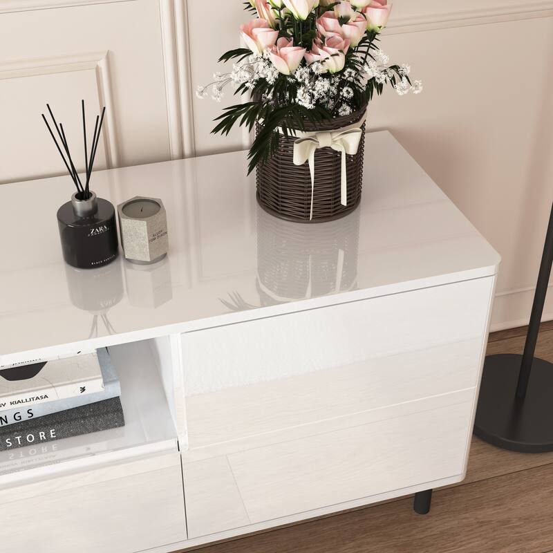 High Gloss Panel Modern TV Console,TV Stand,Entertainment Center with Storage Shelves,TV Cabinet for Living Room, Bedroom