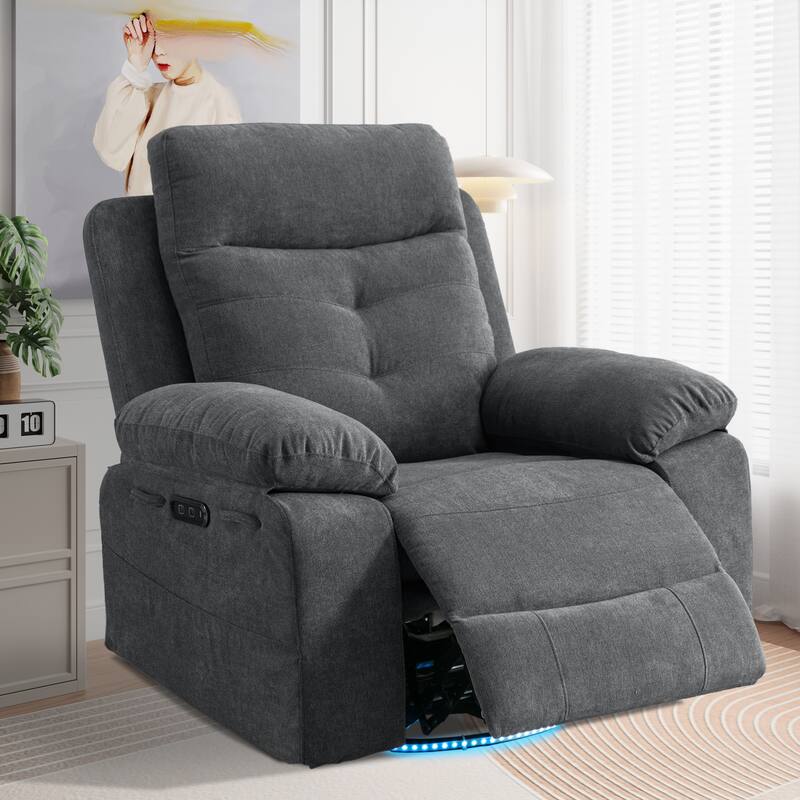 Modern Power Recliner with Bluetooth Speaker, LED Light, USB Charging Ports, Retractable Footrest and Storage Pockets