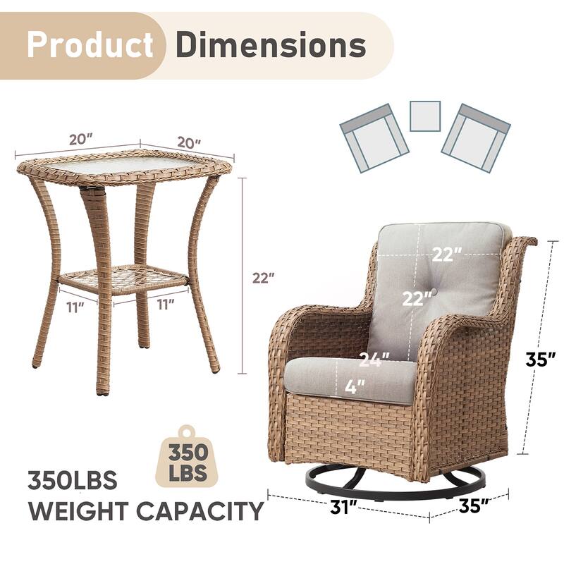 Outside Swivel Chairs with Cofee Table Yellow-Beige - Yellow