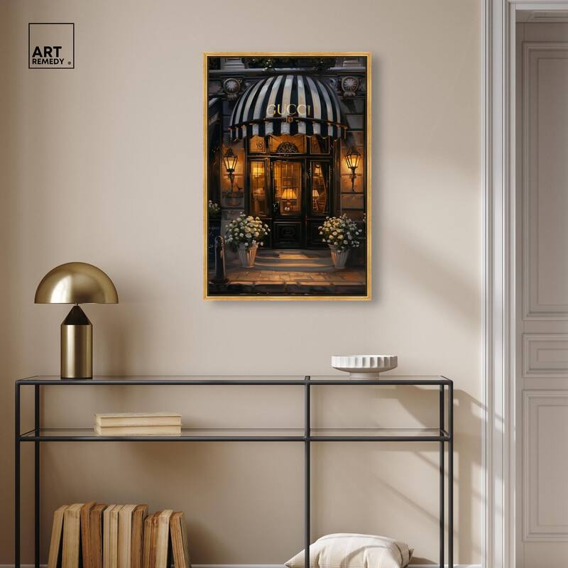 Elegant Night Time Store Visit Canvas by Art Remedy