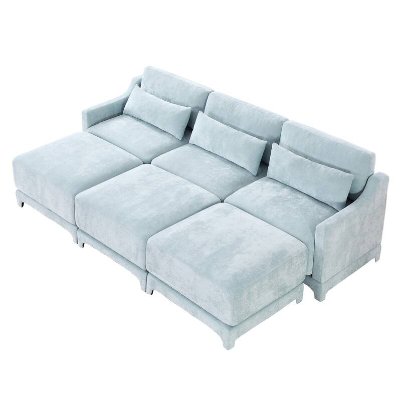 GDFStudio- Aurelius Chenille Three-Seater Sofa and Triple Ottoman