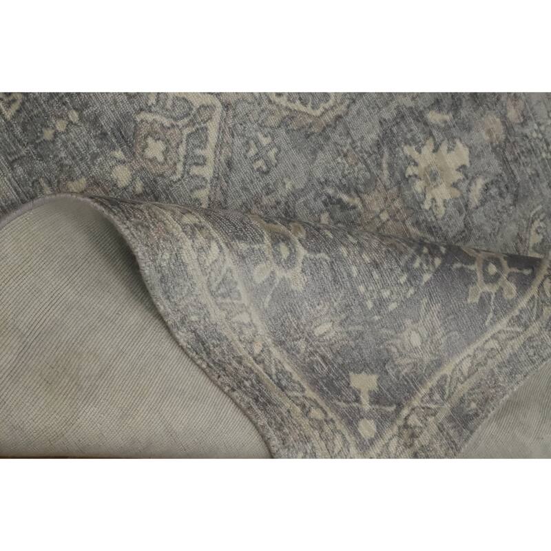 Hand-knotted Transitional Silk Carpet Grey Oushak Rug Geometric Oriental Area Rug - 7' 11'' X 4' 9''