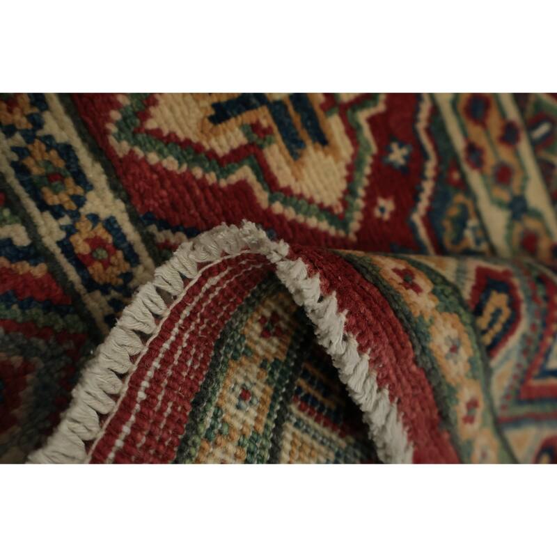 Hand Knotted Oriental 100% Wool Carpet Traditional Geometric Red Kazak Area Rug - 2' 11'' X 2' 0''