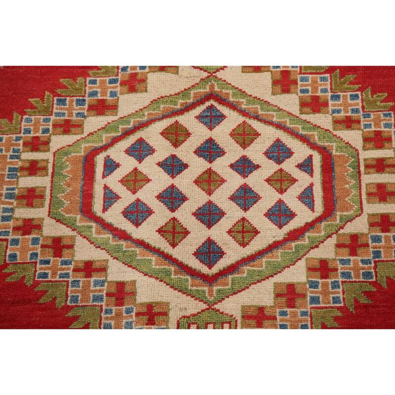 Vegetable Dye Kazak Oriental Geometric Area Rug Wool Handmade Carpet - 8'0" x 9'8"