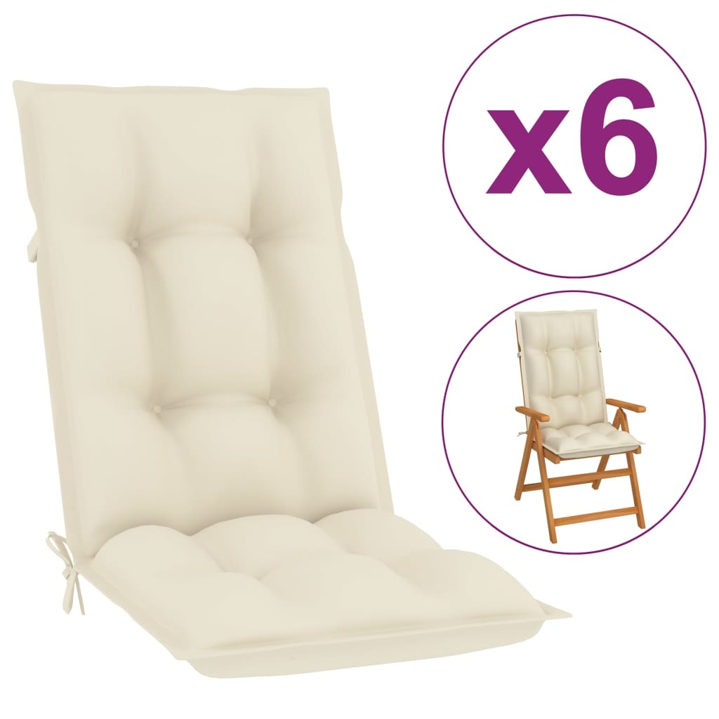 vidaXL Garden Highback Chair Cushions 6 pcs Cream 47.2