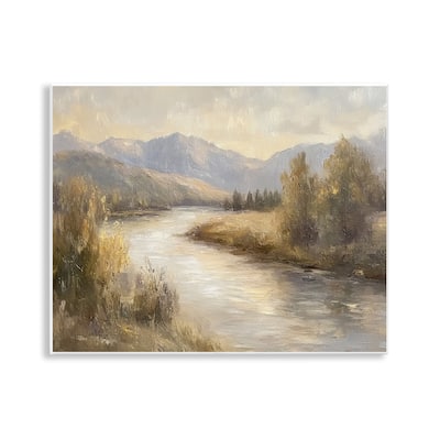 Stupell Flowing River & Distant Mountains Wall Plaque Art Design By Petal Prints Design