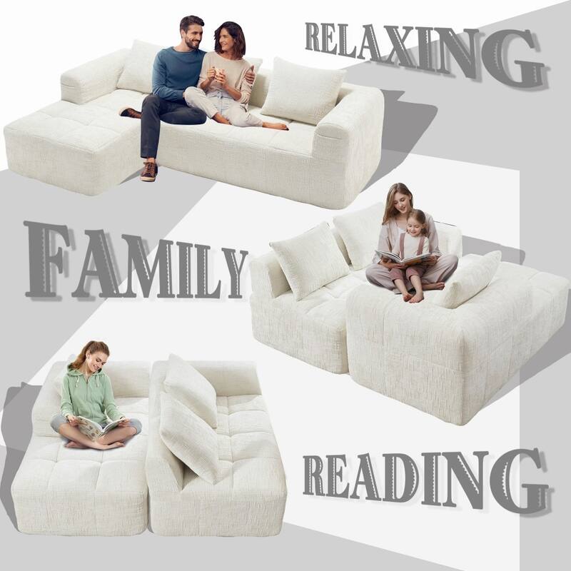 98.42" Modern Chenille L-shaped Modular Sectional Sofa with Chaise Lounge and Small Side Pockets