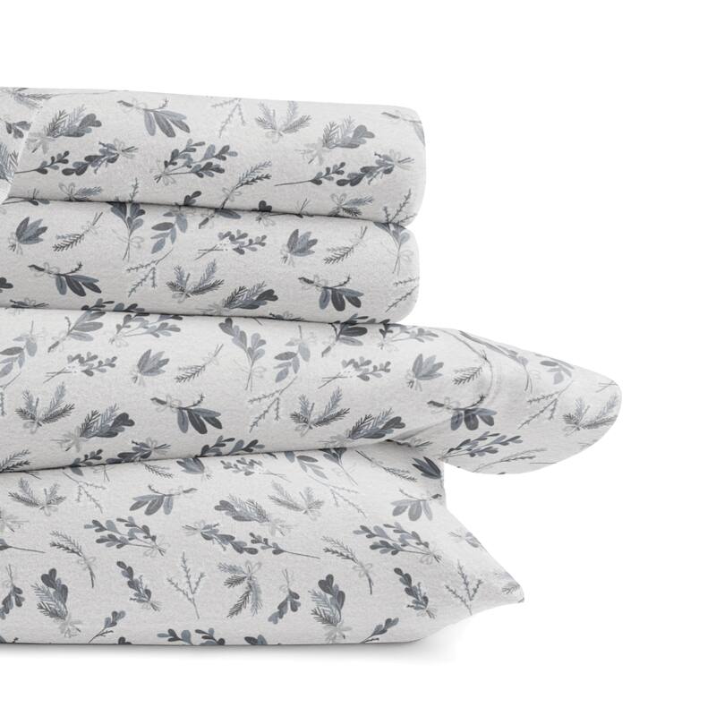 Becky Cameron Botanical 4 Piece 100% Cotton Brushed Flannel Deep Pocket Bed Sheet Set - California King