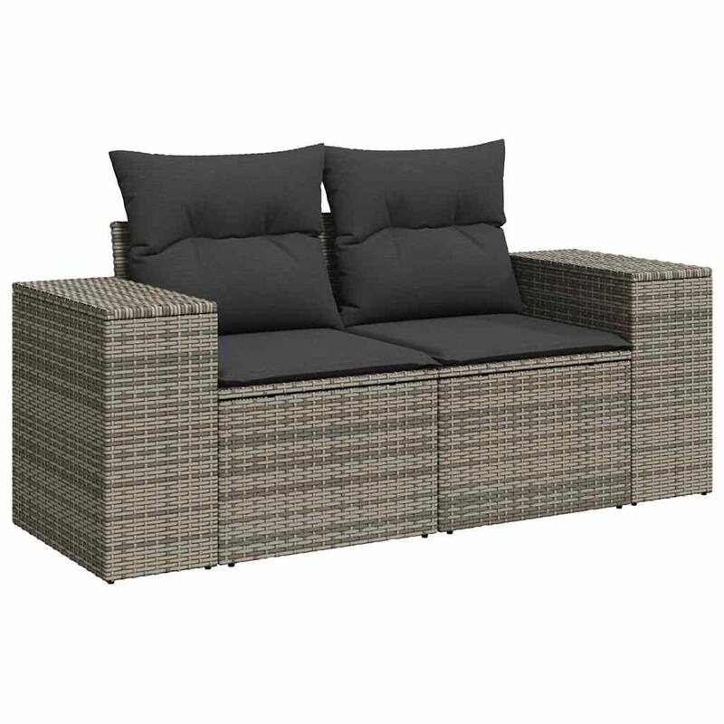 vidaXL Patio Sofa with Cushions 2-Seater Modular Couch Loveseat Poly Rattan - 24.4 x 73.2 x 27.2 in