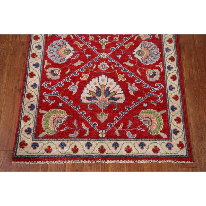 Red Kazak Runner Rug Handmade Traditional Wool Carpet - 2'9" x 9'8"