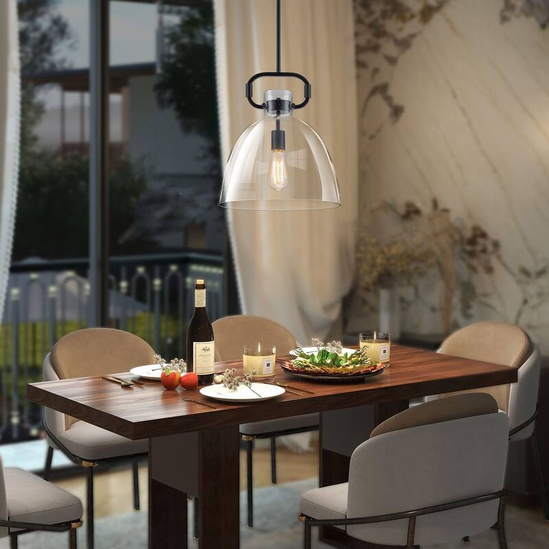 Starskys 1-Light Industrial Pendant Light with Bowl-Shaped Clear Glass Shade