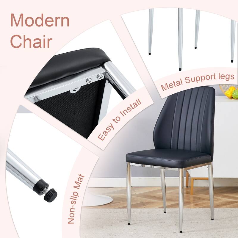 Roomfitters PU Dining Chairs with Extended Backrest and Silver Metal Legs, Modern Upholstered Set of 8