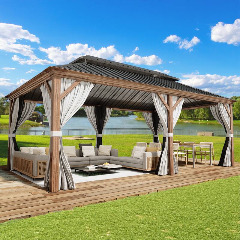 EROMMY Hardtop Gazebo with Galvanized Steel Roof - Waterproof Aluminum Pergola - All-Weather Metal Gazebo for Patio, Poolside