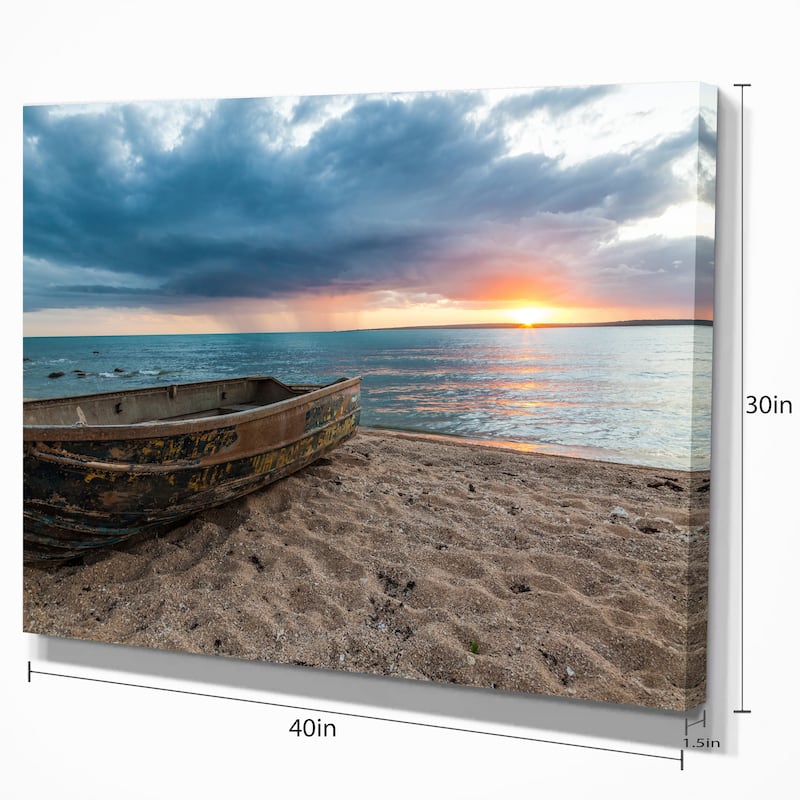 Rusty Row Boat on Sand at Sunset - Extra Large Seascape Art Canvas