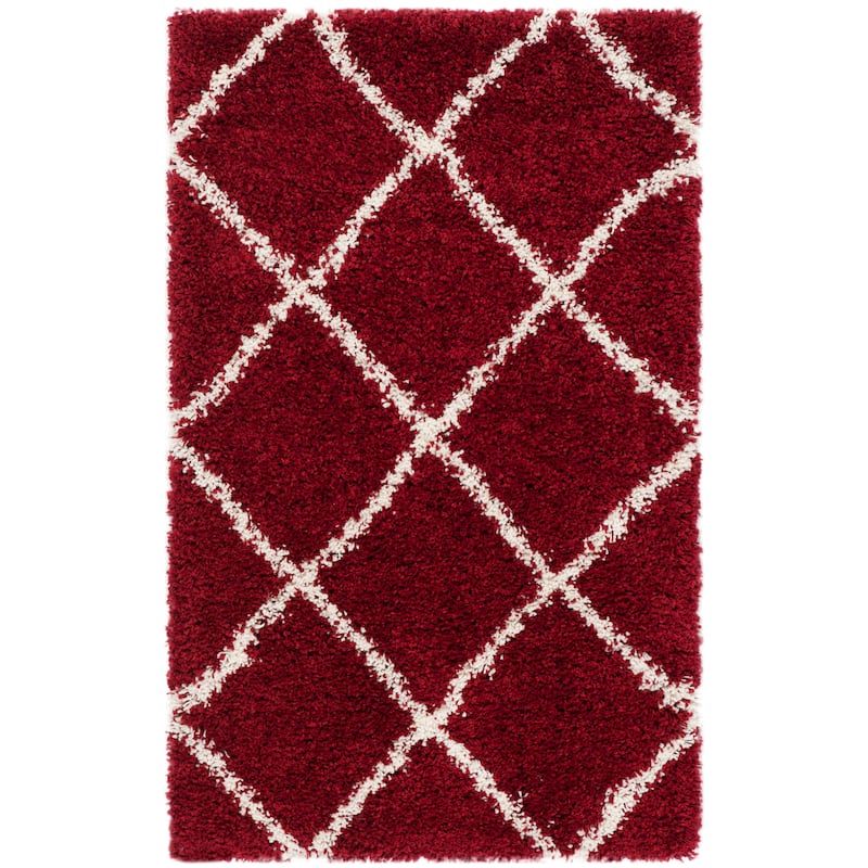 SAFAVIEH Hudson Shag Estella Diamond Trellis 2-inch Thick Rug - 2'3" x 3'9" - Red/Ivory