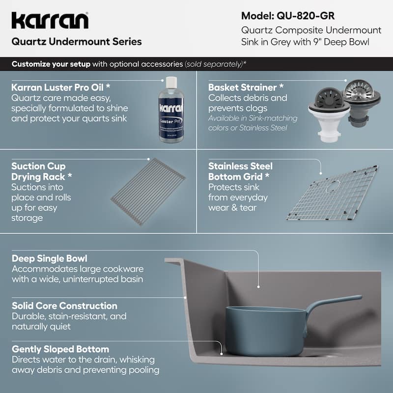 Karran Undermount 24.38 in Single Bowl Quartz Kitchen Sink