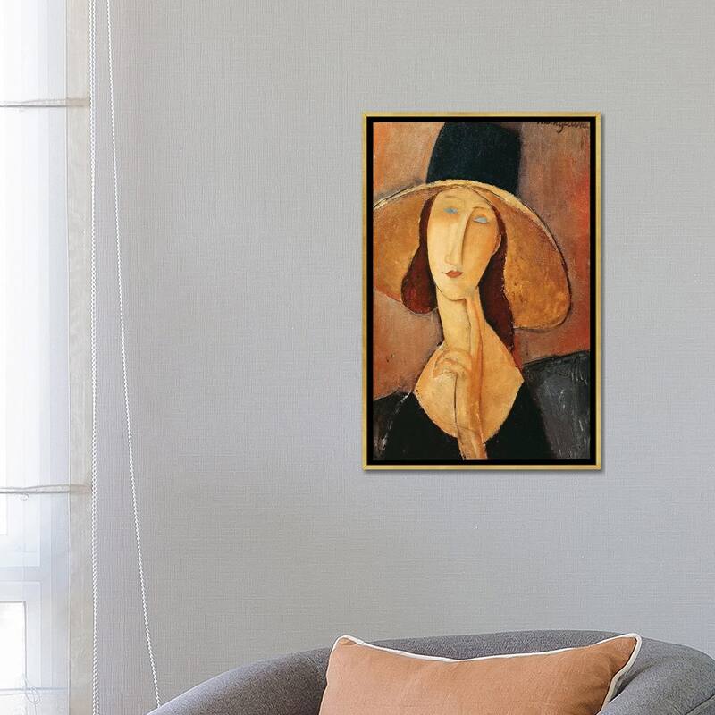 iCanvas "Portrait Of Jeanne Hebuterne In A Large Hat, c.1918-19" by Amedeo Modigliani Framed Canvas Print