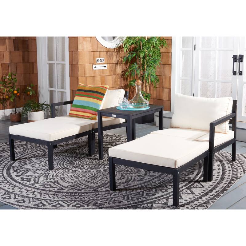 SAFAVIEH Outdoor Maiya 5-Piece Outdoor Set - 29W x 27D x 27H - Dark Stlate Grey/White