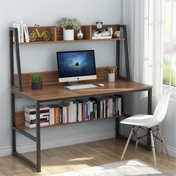 slide 2 of 41, 47" Computer Desk with Hutch and Bookshelf Black/brown