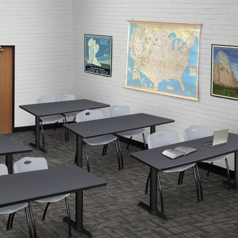48" x 24" Training Table- Grey & 2 'M' Stack Chairs- Grey