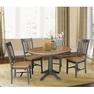 36" Round Solid Wood Extension Dining Table with 4 Dining Chairs - N/A ...