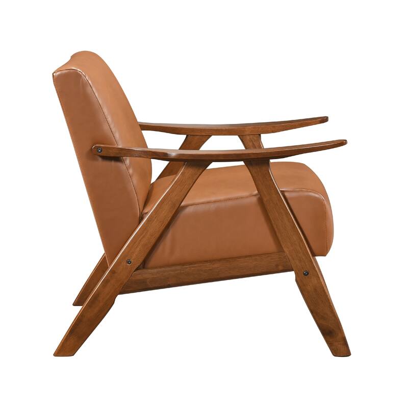 Indy Accent Club Armchair, Matte Brown Faux Leather, Solid Rubberwood