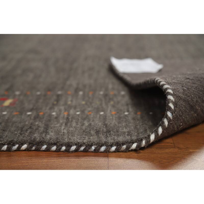 Tribal Gabbeh Area Rug Hand-Knotted Grey Modern Wool Carpet - 5'1" x 7'8"
