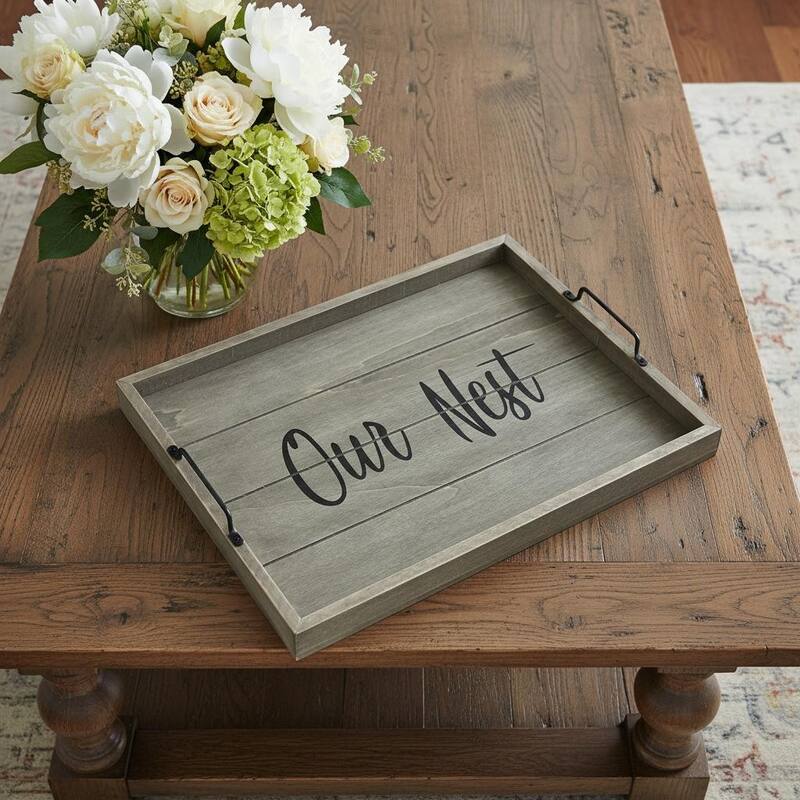 HomeRoots 16" Gray And Black Our Nest Serving Tray With Handles - 15.50 in. x 2.25 in. x 12.00 in. - Black/Gray - 15.50 in. x 2.25 in. x 12.00 in.
