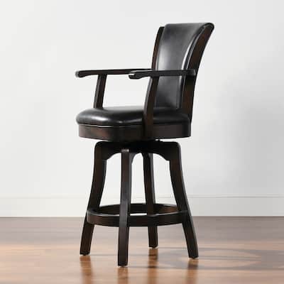 Williams Swivel Upholstered Bar Stool - Counter or Bar Height - 27 or 31 Inch - Solid Oak Wood Frame - Minimal Assembly