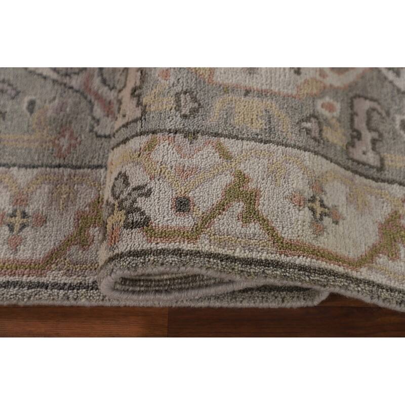 Floral Grey Oushak Oriental Runner Rug Handmade Wool Carpet - 2'7"x 9'11"