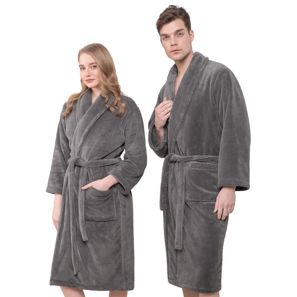 slide 2 of 5, American Soft Linen Mens and Womens Robe Warm Fleece Unisex Bathrobe L-XL