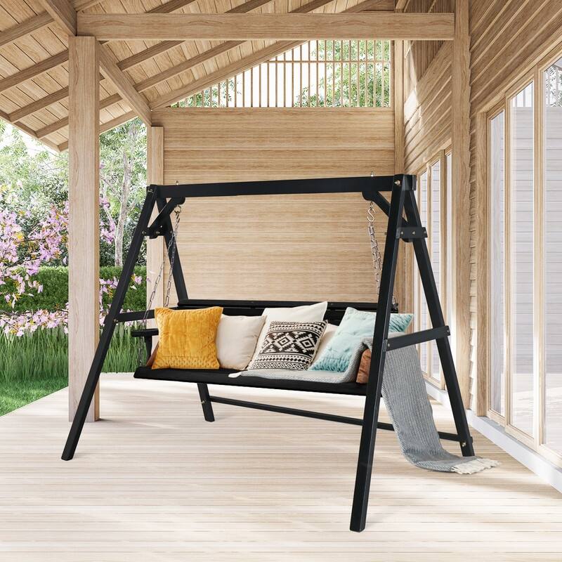 2-Person Carbonized Solid Wood Porch Swing Stand (without hanging swing)