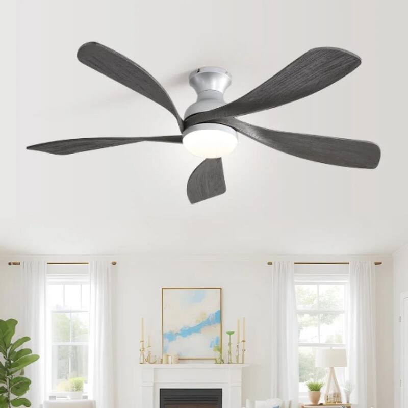 52 Inch Flush Mount Smart Ceiling Fan with Light, APP and Remote Control, Low Profile - 52 inch