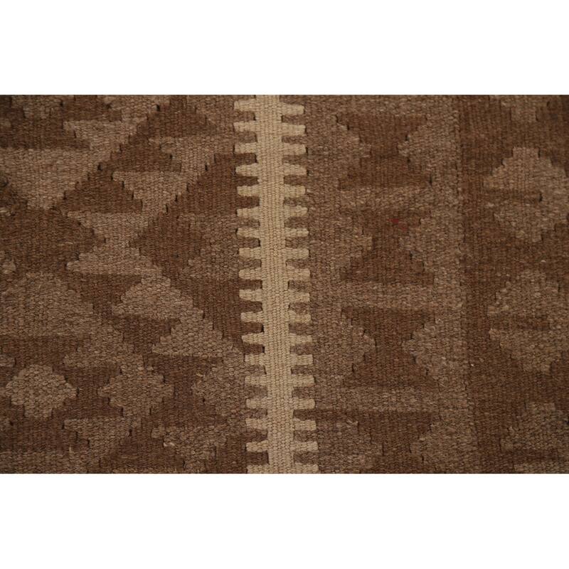 Hand Woven Oriental 100% Wool Carpet Southwestern Geometric Brown Kilim Area Rug - 9' 6'' X 6' 6''