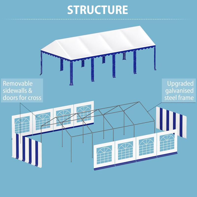 13 x 26 ft Wedding Party Tent with 8 Removable Walls Outdoor PE/Iron Heavy Duty Gazebo Canopy Tent