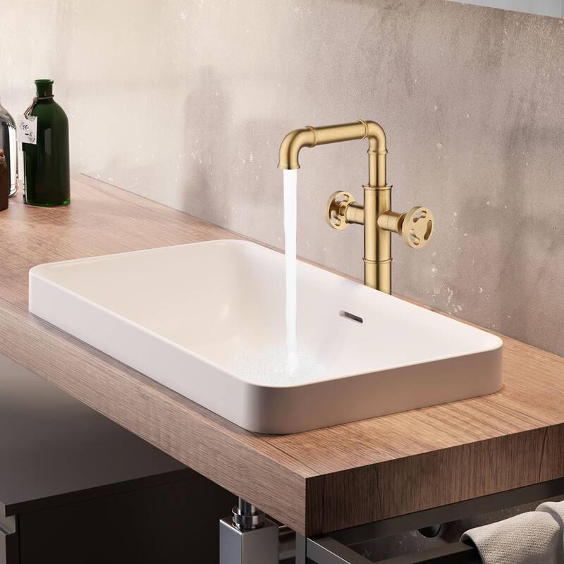 Single Hole Bathroom Vessel Sink Faucet 2 Handle Bathroom Vessel Faucet Bathroom Vanity Basin Mixer Tap With Rotating Spout