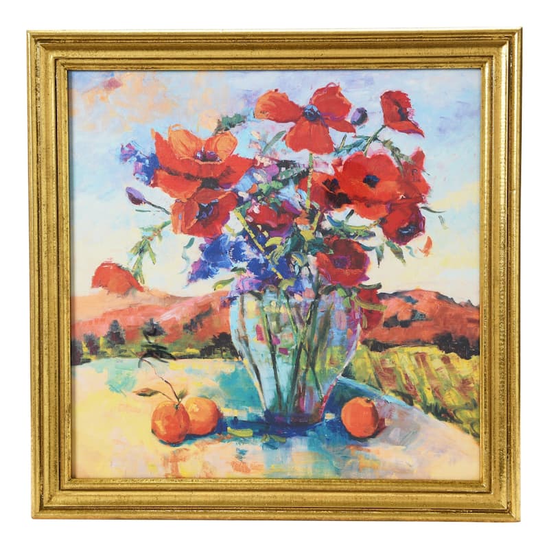 Watercolor Floral Print with Solid Wood Frame - Multi-Color - 19.75"L x 19.75"H