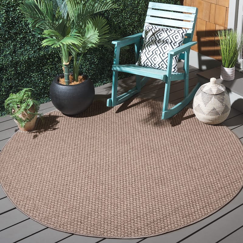 SAFAVIEH Sisal All-Weather Zhanat Transitional Indoor/Outdoor Rug - 7'9" Round - Brown