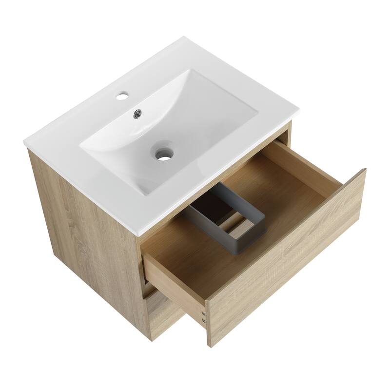 24-Inch Modern Bathroom Vanity with Ceramic Basin, Soft-Close Drawers, and Eco-Friendly Plywood Base - 24in L Plywood