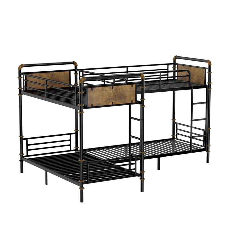 Heavy Duty Metal Quad Bunk Bed, Detachable Triple Bunk Bed, Converts to 3 Twin Beds, Black