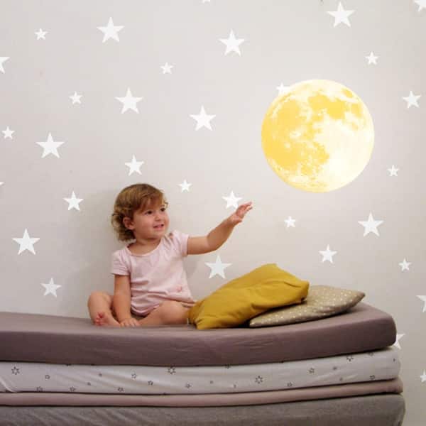 slide 2 of 4, Walplus Glow In Dark Yellow Moon Wall Sticker DIY Art Nursery Decor