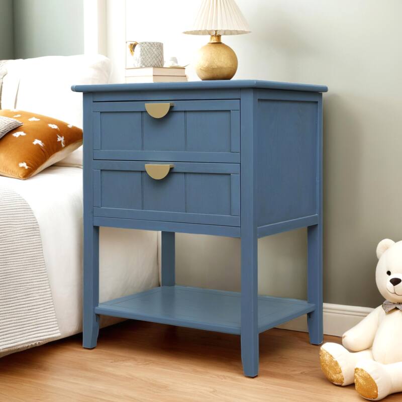 2 Drawer Side table,American style, End table,Suitable for bedroom, living room, study ，Blue
