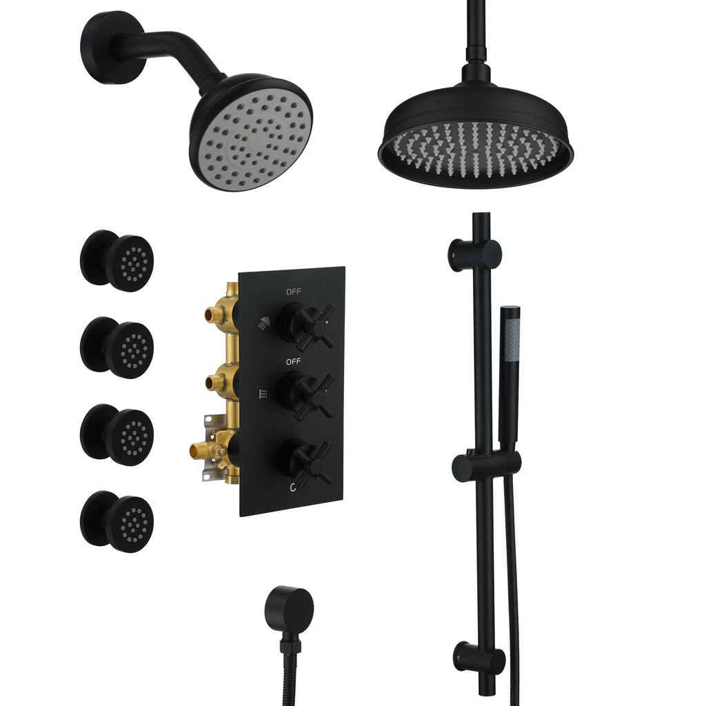 8-In Ceiling Mounted Shower System with Sliding Bar and 4 Body Sprays