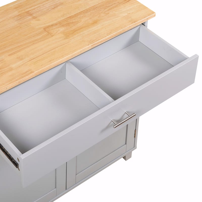 Kitchen Island with Rubber Wood Top, Spacious Drawer, Internal Storage Rack, Wheels