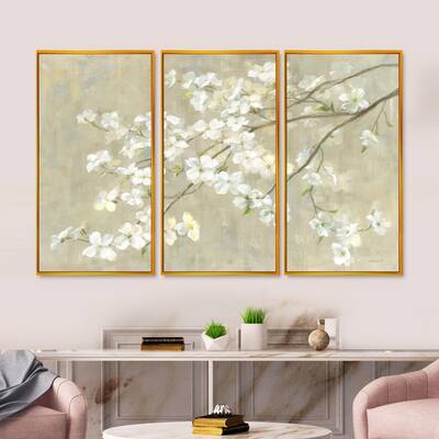 Designart "Dogwood in Spring Neutral" Farmhouse Framed Wall Decor Set of 3 - 4 Colors of Frames