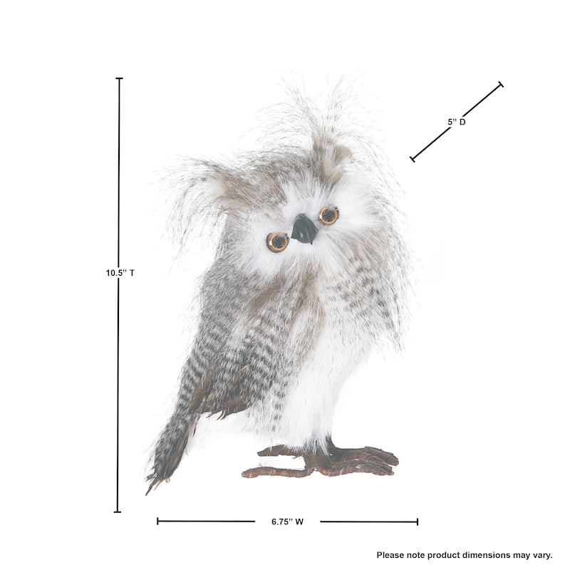 Standing Zebra Feather Owl 10"