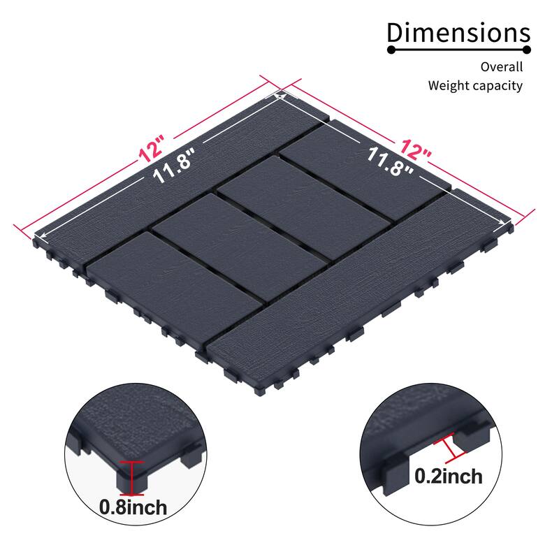 11.8"x11.8" Set of 44 Dark Grey Interlocking Wood-Plastic Composite Flooring Deck Tiles