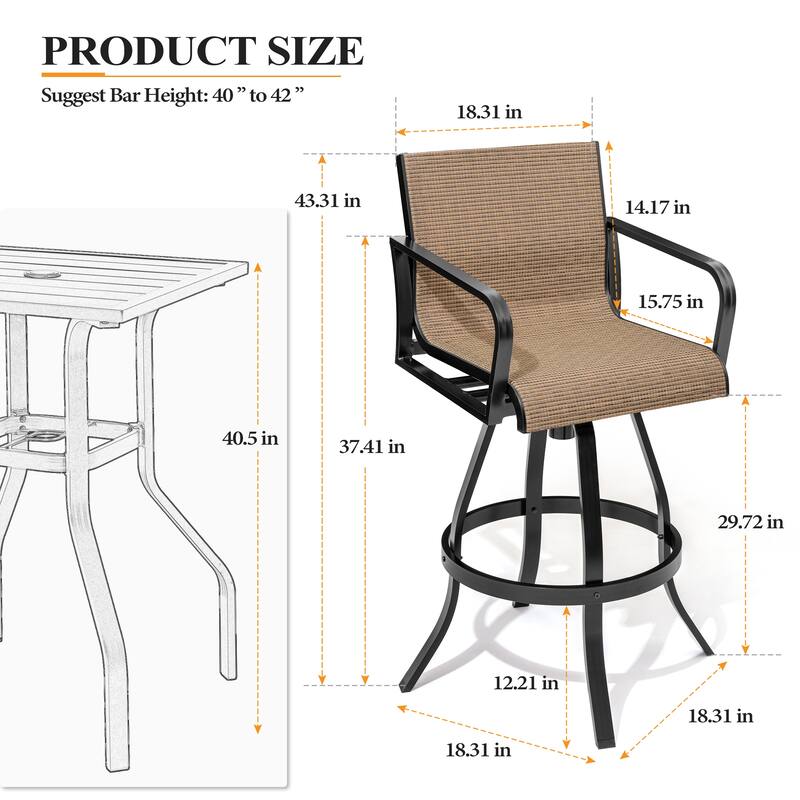 Outdoor Indoor All-weather Swivel Barstool Patio Bar Stools (Set of 2/4/6/8) - See Picture