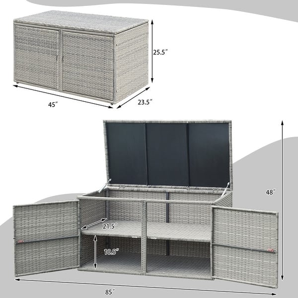 dimension image slide 3 of 2, Gymax 88 Gallon Rattan Storage Box Outdoor Patio Container Seat w/ - See Details