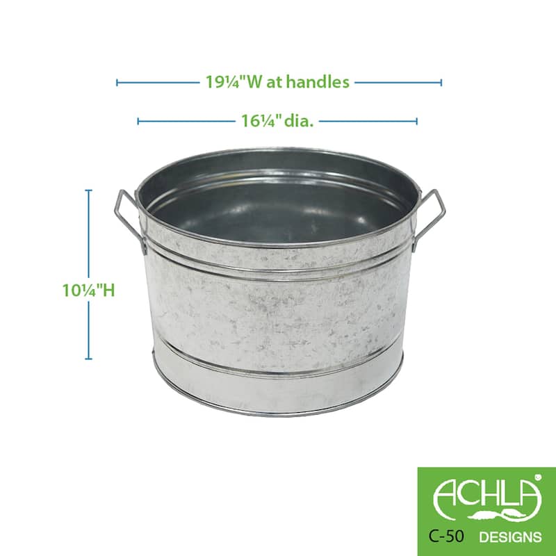 Achla Designs Rustic Round Tub With 2 Side Handles, 16.25 Inch Diameter, Steel - 16.25"